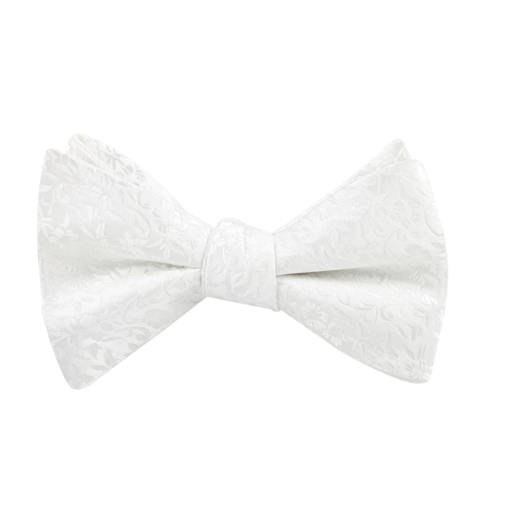 White Floral Bow Tie - untied
